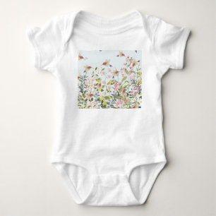 Hummingbird Floral Garden Vintage Illustration Baby Bodysuit