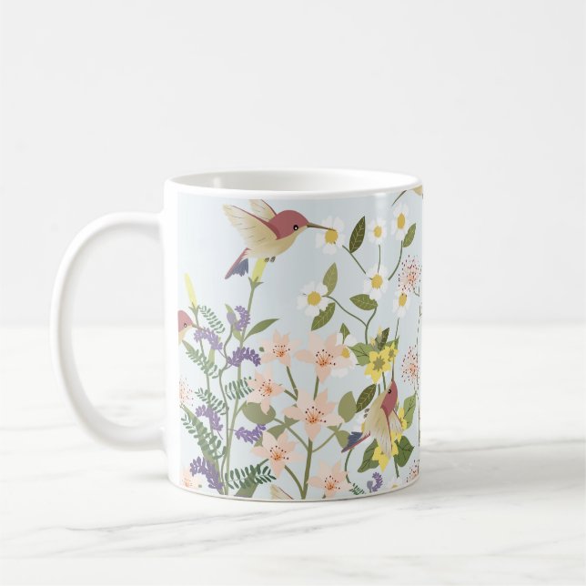 Hummingbird Floral Garden Vintage Illustration Coffee Mug (Left)