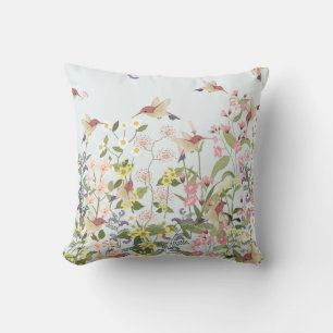 Hummingbird Floral Garden Vintage Illustration Cushion