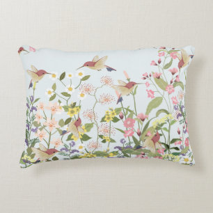 Hummingbird Floral Garden Vintage Illustration Decorative Cushion
