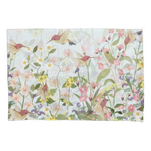 Hummingbird Floral Garden Vintage Illustration Pillowcase