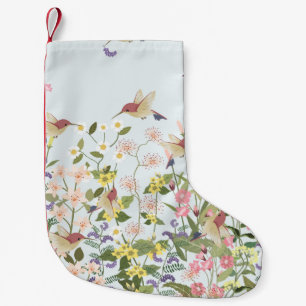 Hummingbird Floral Garden Vintage Illustration Small Christmas Stocking