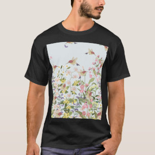 Hummingbird Floral Garden Vintage Illustration T-Shirt