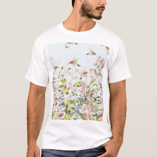 Hummingbird Floral Garden Vintage Illustration T-Shirt