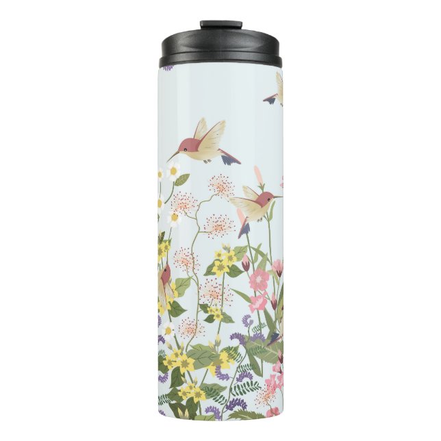 Hummingbird Floral Garden Vintage Illustration Thermal Tumbler (Front)
