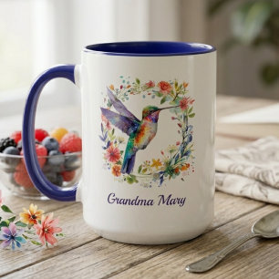 Hummingbird Floral Garden Wreath Grandma Mug