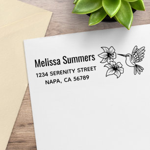 Hummingbird Floral Return Address Rubber Stamp