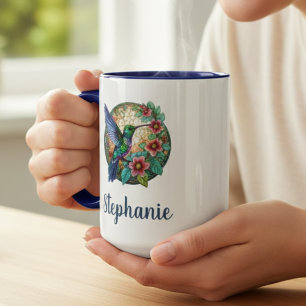Hummingbird floral stained glass mug