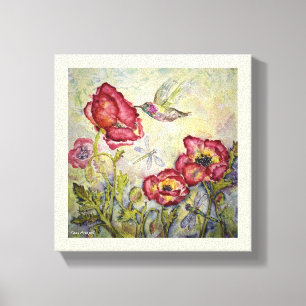Hummingbird Floral Watercolor Print Canvas 10x10