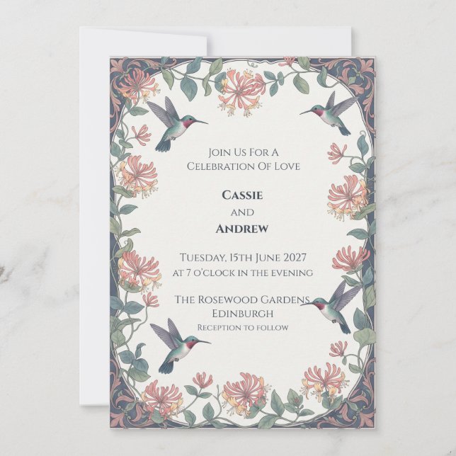 Hummingbird Floral Wedding Invitation (Front)