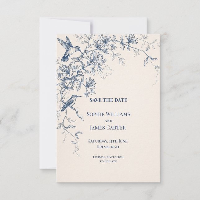 Hummingbird Floral Wedding Save The Date (Front)