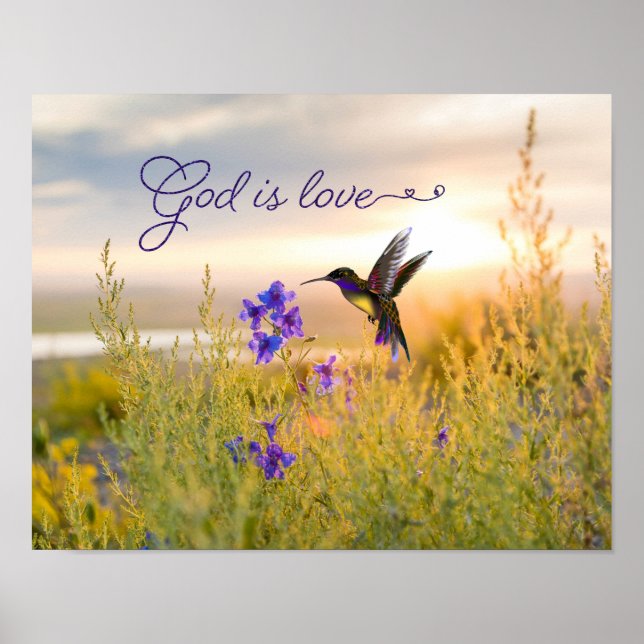 Hummingbird Flower Bible Verse God Is Love Poster (Front)