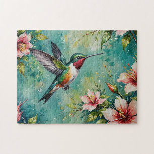 Hummingbird & Flower Blooms Jigsaw Puzzle