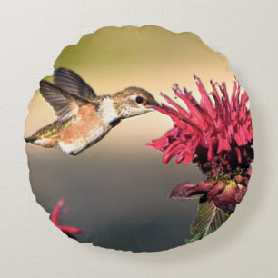 Hummingbird Flower Feeding Round Cushion