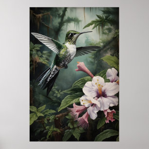 Hummingbird Flower Forest Print, Dark Academia Poster