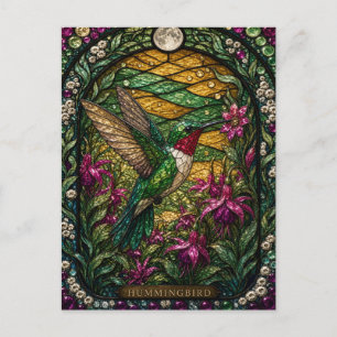 Hummingbird Flower Garden Illumina Stained Glass Postcard