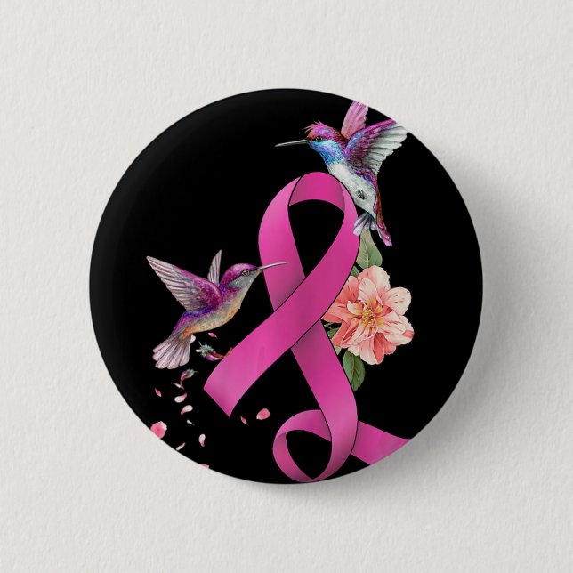 Hummingbird Flower Pink Ribbon Breast Cancer Aware 6 Cm Round Badge (Front)