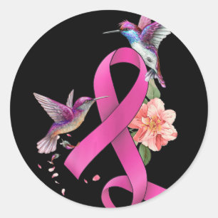 Hummingbird Flower Pink Ribbon Breast Cancer Aware Classic Round Sticker