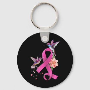 Hummingbird Flower Pink Ribbon Breast Cancer Aware Key Ring