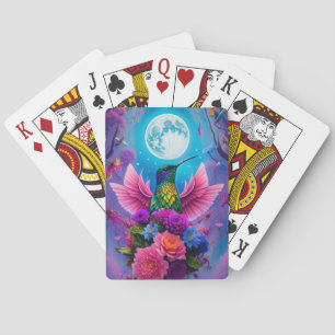Hummingbird, Flowers and Moon Playing Cards