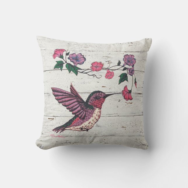 Hummingbird & Flowers Cushion (Front)