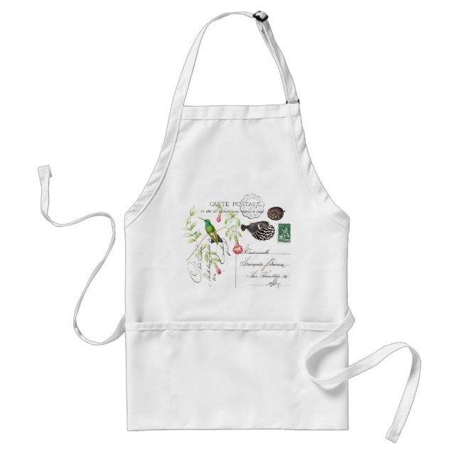 Hummingbird Flowers French Ephemera Fish Apron (Front)