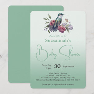 Hummingbird & Flowers Green Ombre Baby Shower Invitation