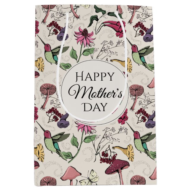 Hummingbird & Flowers Mothers Day Photo Medium Gift Bag (Front)
