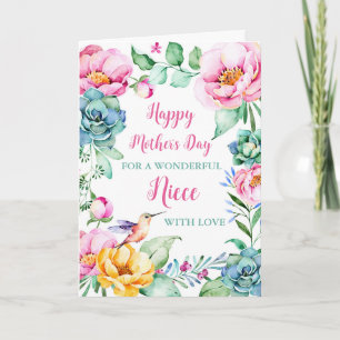Hummingbird Flowers Niece Happy Mother's Day Card