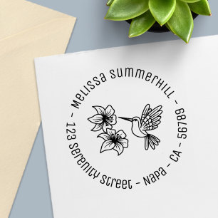 Hummingbird Flowers Round Return Address Self-inking Stamp