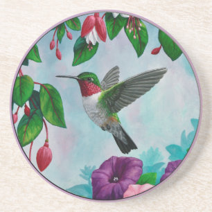 Hummingbird Flying in Flower Garden Coaster