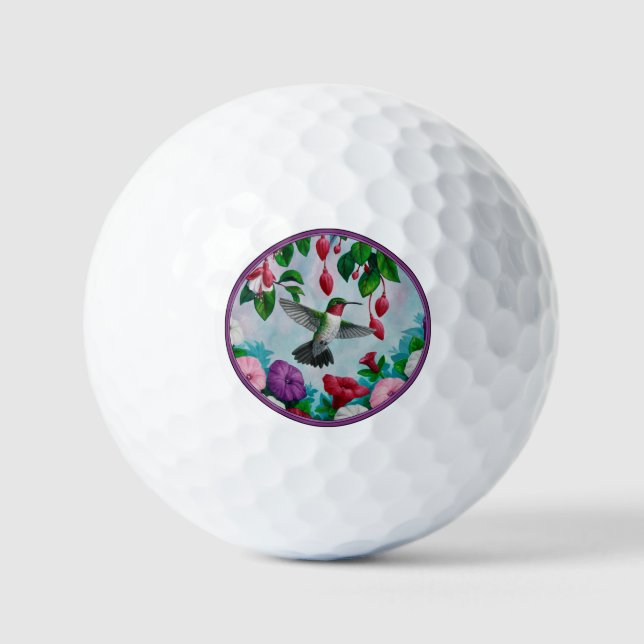 Hummingbird Flying in Flower Garden Golf Balls (Front)