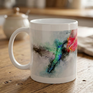 Hummingbird flying with flower Watercolor - 01 Coffee Mug