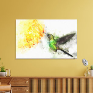 Hummingbird flying with flower Watercolor - 02 Canvas Print