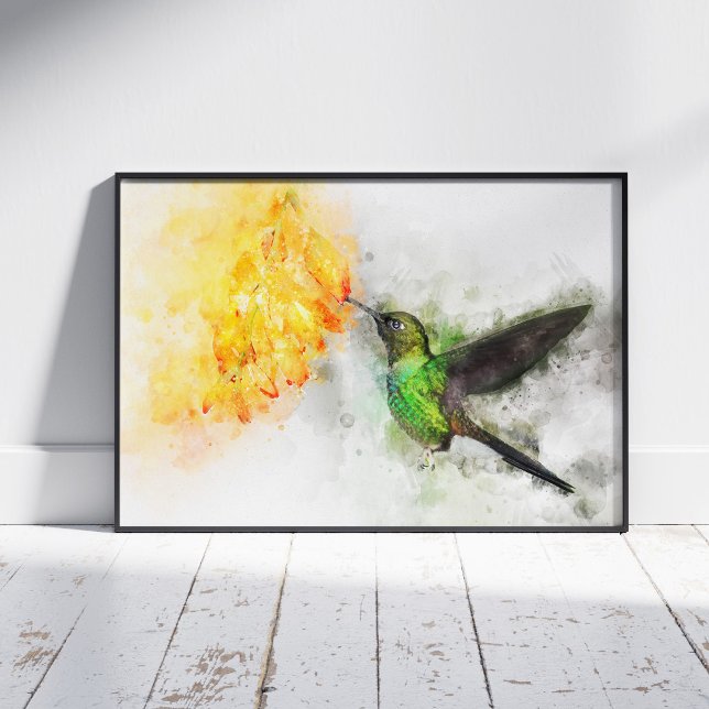 Hummingbird flying with flower Watercolor - 02 Photo Print (Creator Uploaded)