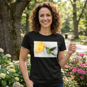 Hummingbird flying with flower Watercolor - 02 T-Shirt