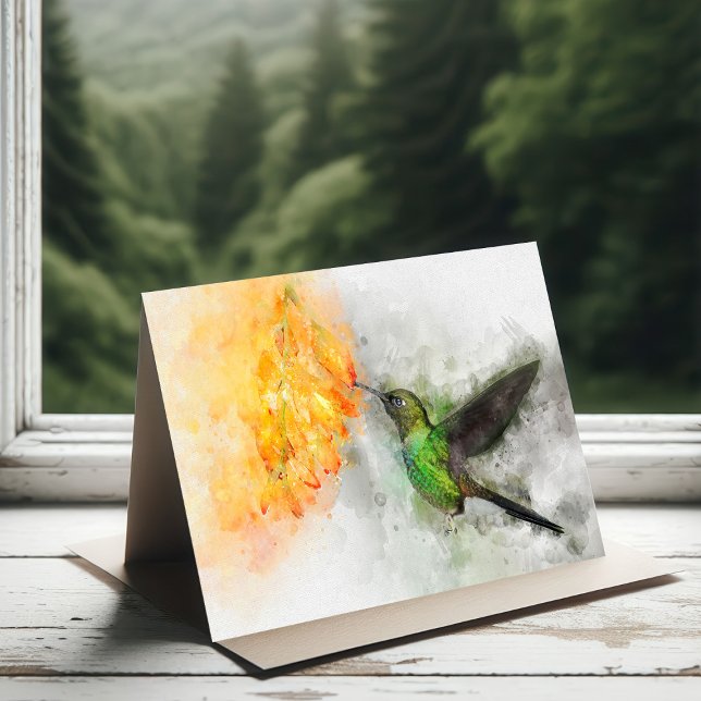 Hummingbird flying with flower Watercolor - 02 Thank You Card (Creator Uploaded)
