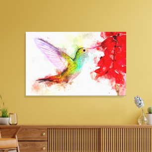 Hummingbird flying with flower Watercolor - 03 Canvas Print