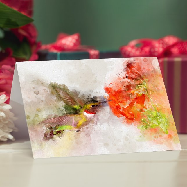 Hummingbird flying with flower Watercolor - 05 Thank You Card (Creator Uploaded)