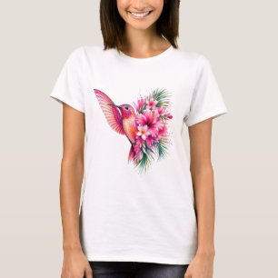 Hummingbird Frangipani PNG Watercolor Bird Design T-Shirt