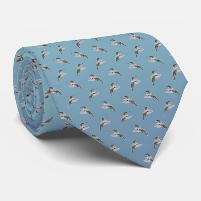 Hummingbird Frenzy Tie (Sky Blue) (Rolled)
