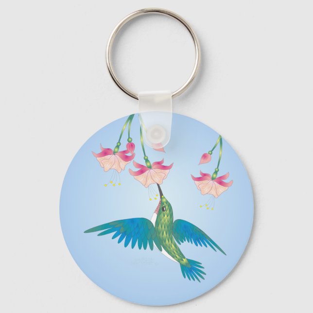 HUMMINGBIRD & FUCHSIA by SHARON SHARPE Key Ring (Front)