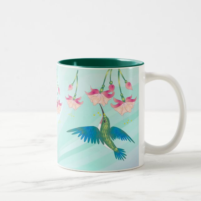HUMMINGBIRD & FUCHSIA by SHARON SHARPE Two-Tone Coffee Mug (Right)