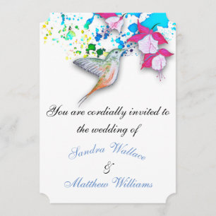Hummingbird & Fuchsia Elegant Wedding Invitations