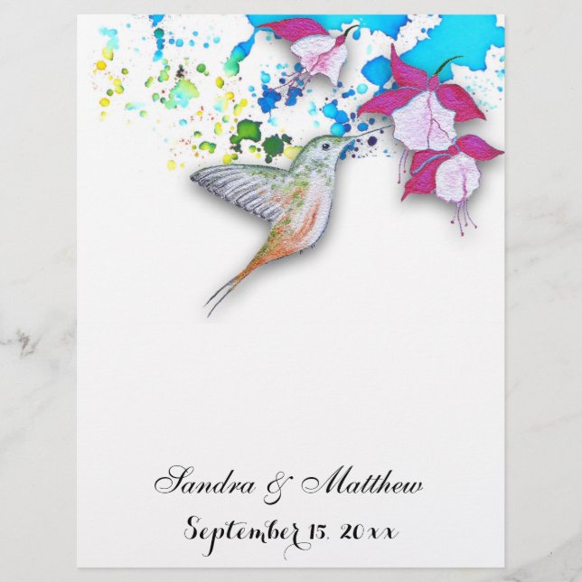 Hummingbird & Fuchsia Floral Wedding Stationery (Front)