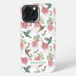 Hummingbird Fuchsia Watercolor Floral Personalised iPhone 13 Pro Max Case