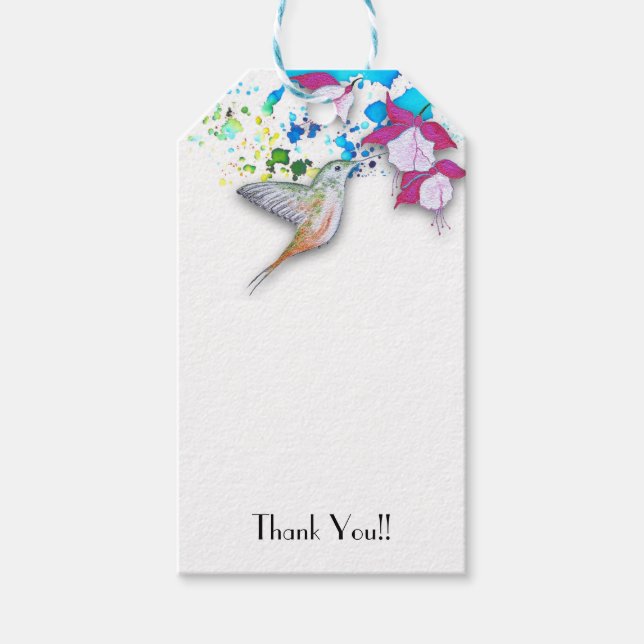Hummingbird & Fuchsia Wedding Favour Gift Tags (Front)