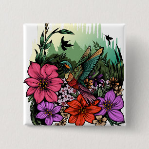 Hummingbird Garden 15 Cm Square Badge