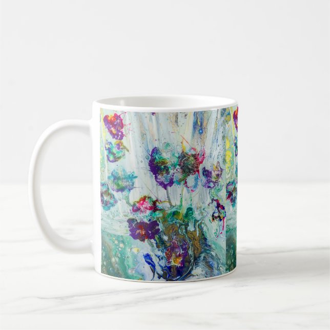 Hummingbird garden abstract painting  coffee mug (Left)