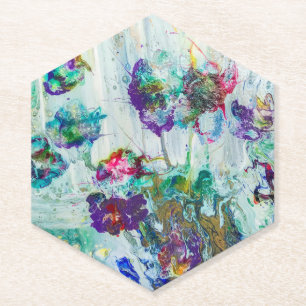 Hummingbird garden abstract painting paper coaster